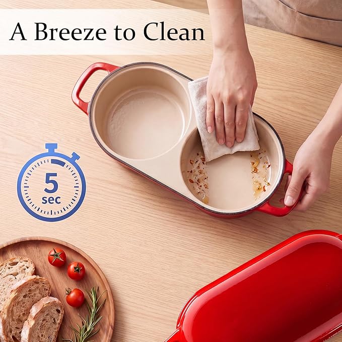 Enameled Cast Iron Dutch Oven Bread Baking, Sourdough Bread Pot with Lid, Double Round Nonstick Loaf Pan for Homemade Bread, Oven Safe to 500°F, 16.5cm Diameter, Red