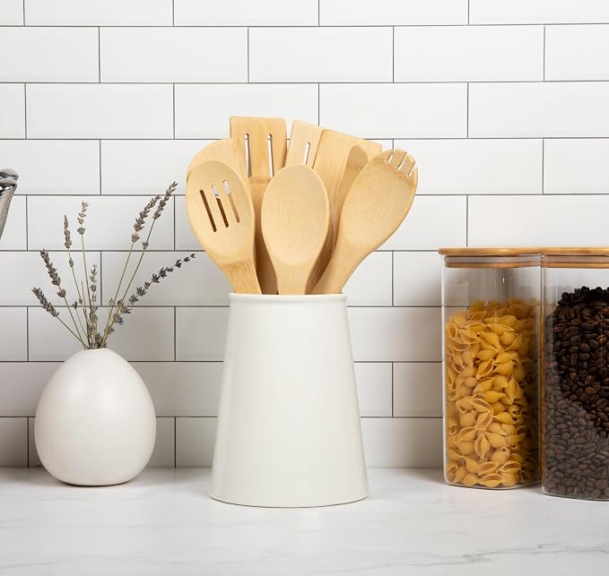 Bamboo Spoons for Cooking - Set of 8 Spoons - Wooden Cooking Spoons - Non-toxic & Organic Bamboo Cooking Utensils with Spoon Set & Spatula - Premium Kitchen Utensils