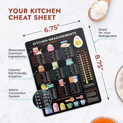 Levain & Co Kitchen Conversion Chart Magnet - Dark for Easier Cooking & Baking - Vintage Useful Gadgets - Cute Accessories - Cooking & Baking Accessories - Gifts for Bakers