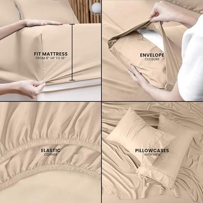 Utopia Bedding Full Sheet Set – 4 Piece Bed Sheets for Full Size Bed, Soft and Breathable Microfiber, Includes 1 Fitted Sheet, 1 Flat Sheet and 2 Pillowcases (Beige) (Pack of 2)
