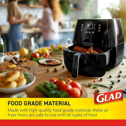 Glad Air Fryer Parchment Liners with Raised Walls, Nonstick, Heat Resistant to 446 Degrees F, Food-Grade, Round Shape for Round Air Fryer Baskets, 7.9" Diameter, 100 Count