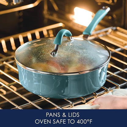 Rachael Ray Cucina Nonstick Cookware, Agave Blue Pots and Pans Set, 12-Piece