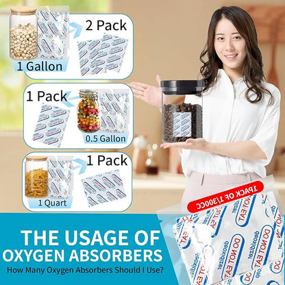 110 Packs 100CC Food Grade Oxygen Absorbers (10 Packs in Individual Vacuum Bag, 11x Packs of 10) Oxygen Absorbers for Food Storage, Oxygen Packet for Long Term Food Freshness (100CC(110-Pack))