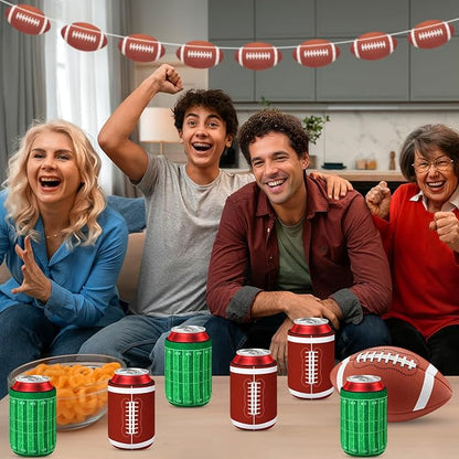 18 Pack Football Can Cooler Sleeves Beer Drink Can Bottle Cooler Sleeves Cooler Collapsible for Football Lovers Party Birthday Themed Party Decorations Supplies Favors
