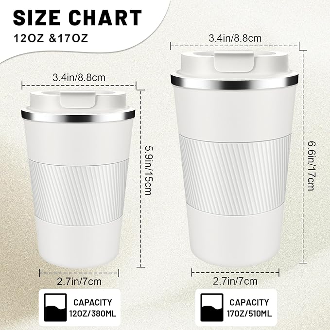 DUBUXW Insulated Coffee Tumblers with Flip Lid 12oz / 17oz, Stainless Steel Travel Coffee Mug Leak Proof, Vacuum Insulated Coffee Mug Reusable Cup, Keeps Cold and Hot for Coffee Tea