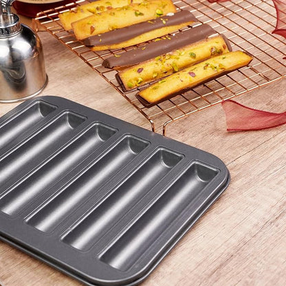 6 Cup Financier Cake Baking Pan Breadstick Biscotti Ladyfinger Donut Cookie Cornbread Stick Mini Bread Loaf Baguette Nonstick Small Muffin Cupcake Madeleine Tin Tray Mold