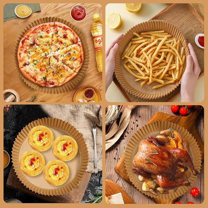 200PCS Air Fryer Liners Disposable: Round 8 Inch Non-Stick Airfryer Paper Liners - Food Grade Parchment Paper for 5 6 7 8 QT Air Fryer Baking and Roasting - Waterproof and OilProof (10 Inch on Top)