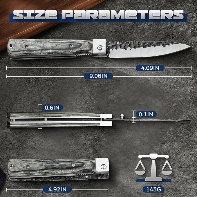 Huusk Japanese Folding Fruit Knife - Pocket Paring Knife with Ultra Sharp Blade - Hand Forged Kitchen Knives for BBQ, Camping and Travel - Gift for Men and Women