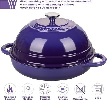 VORRINGARD Cast Iron Enameled Dutch Oven Pot with Lid for Bread Baking, Bread Oven, 6 Quart, Purple
