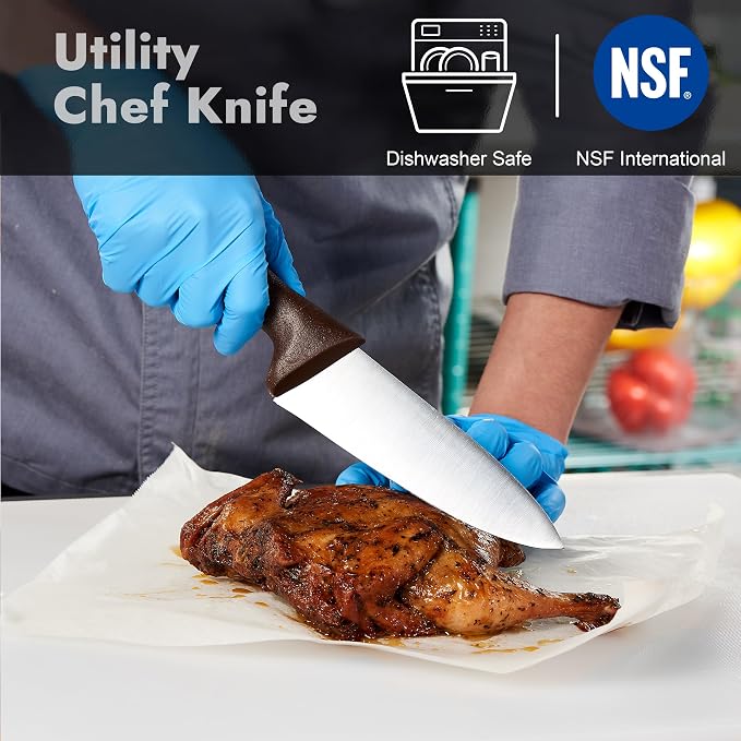 CURTA 6-inch Commercial-Grade Chef's Knife, NSF Listed, Ergonomic, Non-slip Brown Handle, High Carbon 420 Stainless Steel Forged Blade Straight Edge, Dishwasher Safe, Rust Proof