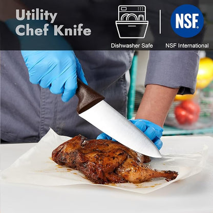 CURTA 6-inch Commercial-Grade Chef's Knife, NSF Listed, Ergonomic, Non-slip Brown Handle, High Carbon 420 Stainless Steel Forged Blade Straight Edge, Dishwasher Safe, Rust Proof