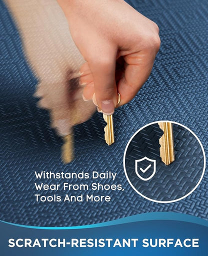 Ophanie Kitchen Mats for Floor, 1/2 inch Thick, 20x32 Anti Fatigue Cushioned Mat, Kitchen Rugs, Waterproof, Comfort Ergonomic Standing Mat for Office, Home, Sink, Blue Non-Slip Ridged Bottom