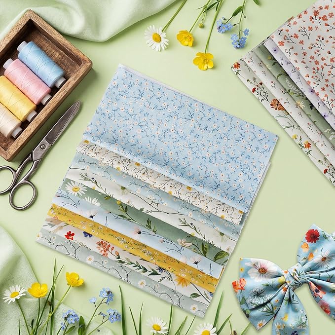 Tatuo 30 Pieces 10 x 10 Inches Summer Floral Cotton Fabric Bundle Squares Patchwork Floral Fabric Sewing Quilting Bundles Assorted Pattern Cloth for DIY Scrapbook Craft Making