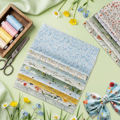 Tatuo 30 Pieces 10 x 10 Inches Summer Floral Cotton Fabric Bundle Squares Patchwork Floral Fabric Sewing Quilting Bundles Assorted Pattern Cloth for DIY Scrapbook Craft Making