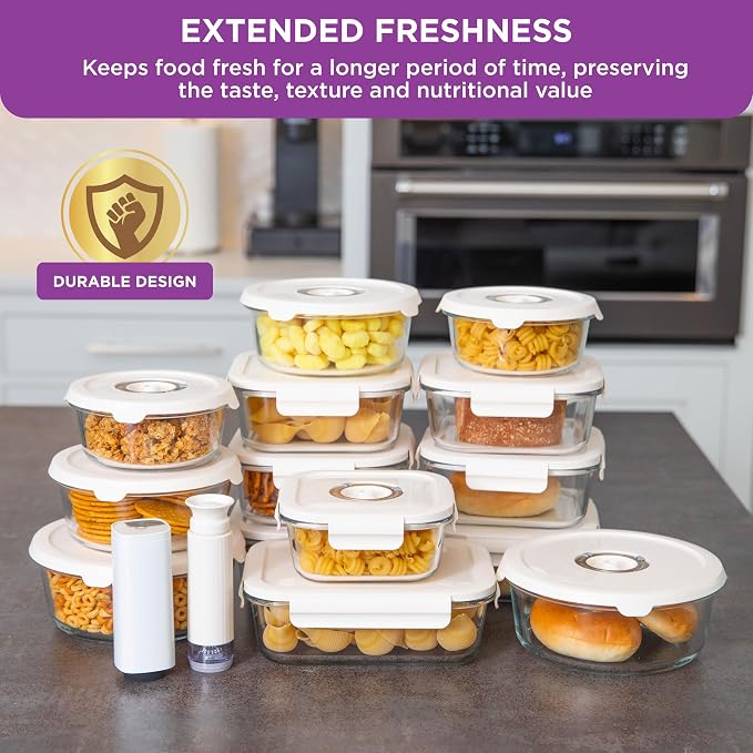HOLDN’ STORAGE Vacuum Food Storage Container, 1480 ml Rectangular Glass Container - Keep Food Fresh Longer, BPA-Free Glass, Leak-Proof, Ideal for Meal Prep, Marinating
