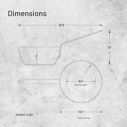 de Buyer MINERAL B Carbon Steel Country Fry Pan - 9.5” Diameter, 6.5” Cooking Surface - Ideal for Sauteing, Simmering, Deep Frying & Stir Frying - Naturally Non-Stick Finish - Made in France