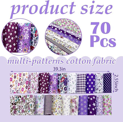Kingdder Jelly Fabric Quilting Strips, Patchwork Roll 2.55 Inch Roll up Cotton Patchwork Jelly Fabric Craft for Quilters and Sewing DIY Crafts(Purple Flower)