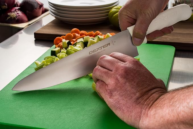 Dexter-Russell S145-10PCP 10-Inch Chef’s Knife, Sani-Safe Series Professional Kitchen Knife, High-Carbon Stainless Steel DEXSTEEL Blade, Textured White Polypropylene Handle, Heavy-Duty Chef Knife