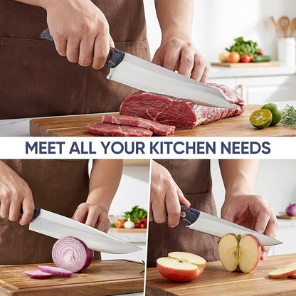 Topfeel Professional Chef Knives Set 3 pcs Sharp Knife -8" Chefs Knifes& 8" Kiritsuke Knife& 5" Utility Knife, German Stainless Steel Chef Knives Set for Kitchen Home Gift