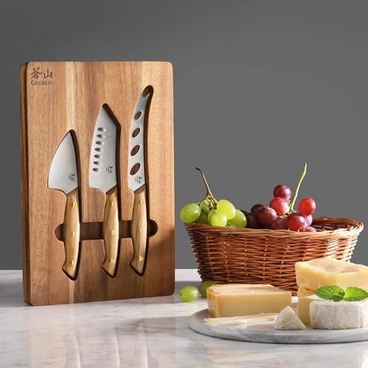 Cangshan 1027327 3-Piece Olive Wood Cheese Knife Set with Acacia Cheese Board