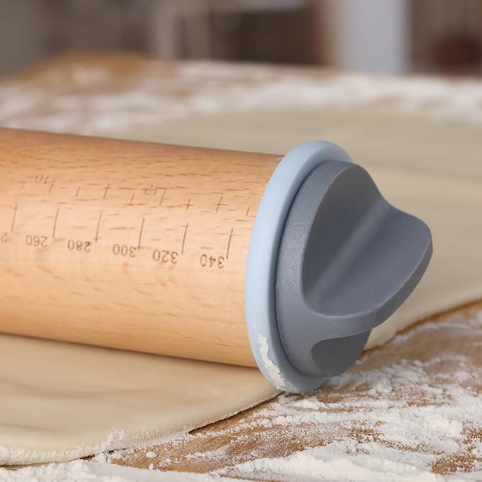BAMBOO LAND- Adjustable Rolling Pin with Thickness Rings for Baking, 13.8", 4 Pastel Colored Thickness Rings (2-10 mm or 1/16"-3/8"), Wood Rolling Pins for Baking, Bread, Pizza Doughs