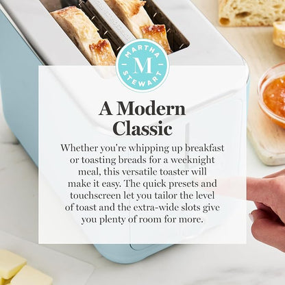 Martha Stewart 2 Slice Toaster, 10 Shade Settings with Defrost, Cancel, Bagel & Gluten-Free, Extra-Wide Self-Centering Slots for Waffles & Artisan Bread, Removable Crumb Tray, Cord Wrap, Sky Blue