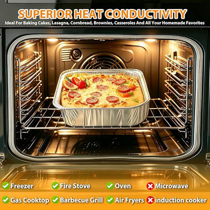 8x8 Foil Pans 50 Pack, Heavy Duty Square Disposable Baking Cake Pans, Disposable Food Containers Great for Baking Pans, Cooking, Heating, Parties Meal Prep, Storing, Breads, Brownies, Meatloaf,Lasagna