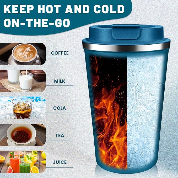 DUBUXW Insulated Coffee Tumblers with Flip Lid 12oz / 17oz, Stainless Steel Travel Coffee Mug Leak Proof, Vacuum Insulated Coffee Mug Reusable Cup, Keeps Cold and Hot for Coffee Tea