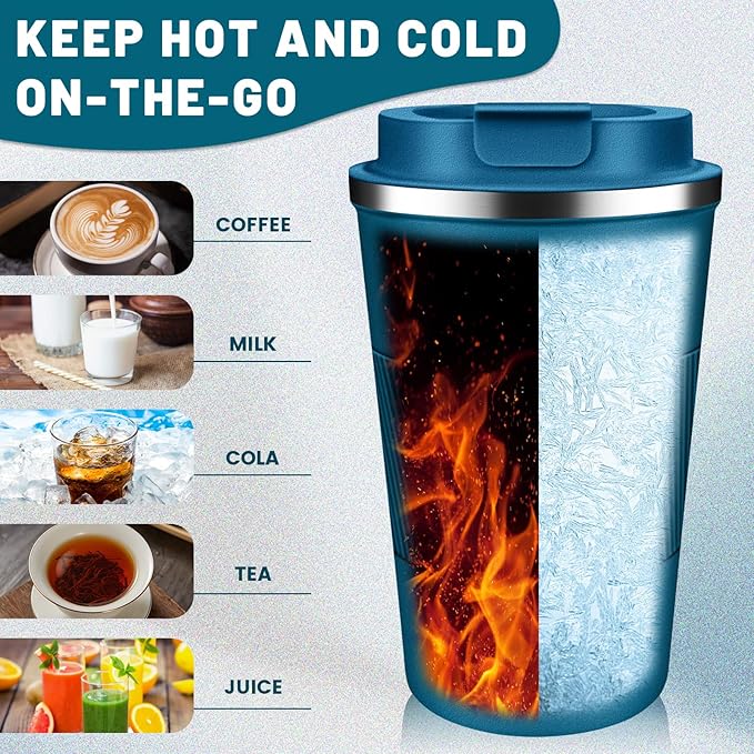 DUBUXW Insulated Coffee Tumblers with Flip Lid 12oz / 17oz, Stainless Steel Travel Coffee Mug Leak Proof, Vacuum Insulated Coffee Mug Reusable Cup, Keeps Cold and Hot for Coffee Tea