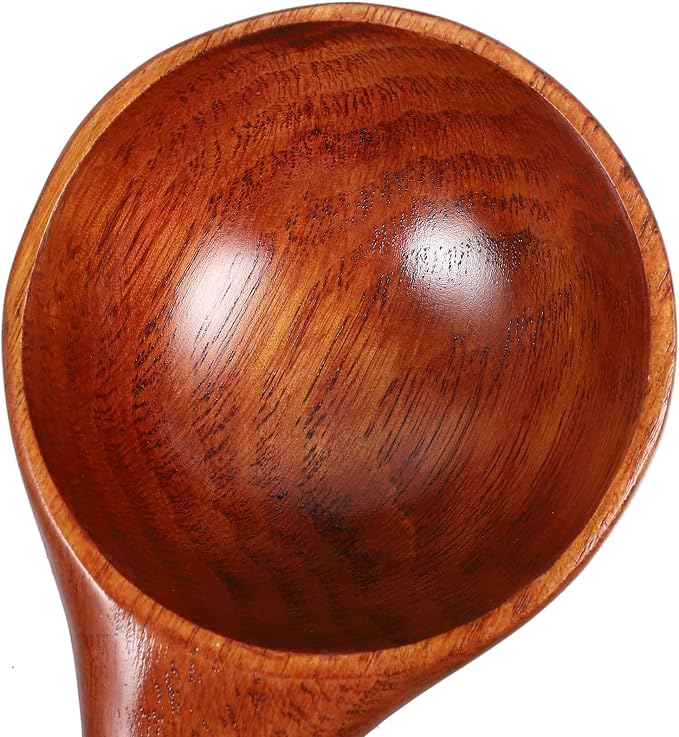 Beavorty Household Water Scoop 8.85In Wooden Handle Ergonomic Multi-Function Ladle for Kitchen Cooking Watering and Home Accessory