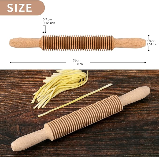 Beech Wood 3mm Spaghetti Pasta Cutter Noodle Lattice Roller Docker Dough Cutter Wooden Rolling Pin Spaghetti Pasta Maker Beechwood Noodle Cutter Rolling Pin Kitchen Cooking Tools