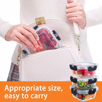 5 Pack Bariatric Meal Prep Containers, 8 oz Bariatric Bowls for Portion Control, Reusable Glass Snack Food Containers with Lids & Folding Spoon & Fork & Knife, Bariatric Must Haves (Black)