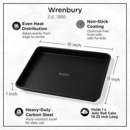 Wrenbury Jelly Roll Pan and Quarter Sheet Pan Set of 2 - Carbon Steel DuraQuartz Non Toxic Large Baking Sheet - ⅔ Sheet Pan for Cookies - Dual Pack