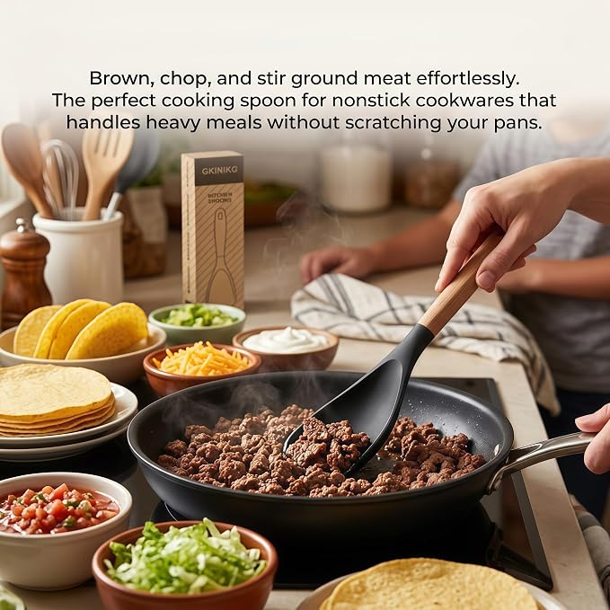 Silicone Spoon Spatula for Cooking, Flexible Spoon for Stirring, Scooping and Scraping, Safe for Nonstick Cookware, Black