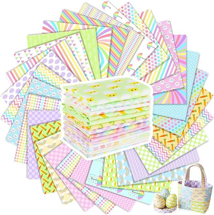 Tatuo 30 Pieces 10 x 10 Inches Easter Cotton Fabric Bundle Squares Patchwork Pastel Fabric Sewing Quilting Bundles Assorted Pattern Cloth for DIY Scrapbook Craft Making