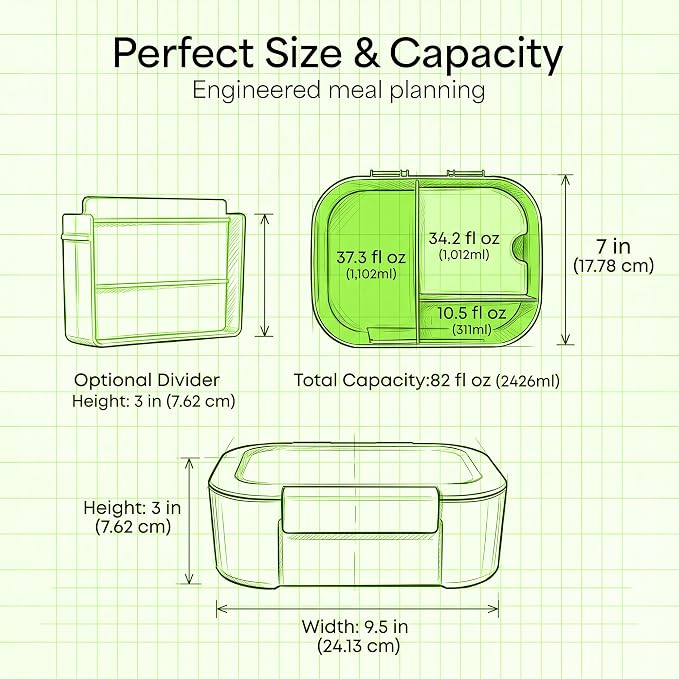 KARRICO Leakproof Lunch Box – 3-Compartment Bento Box, Cooler Pack & Adjustable Divider, Extra Large & BPA-Free – Dishwasher Safe, Ideal for On-the-Go Meals, Lilac & Blue