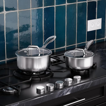 COOKER KING Sauce Pan Set, 1.5 QT & 2 QT Saucepan with Lid, Hybrid Ceramic Nonstick Saucepan, non stick Sauce pot, Stainless steel Cookware, Induction Compatible (PFAS/PFOA/PTFE Free)