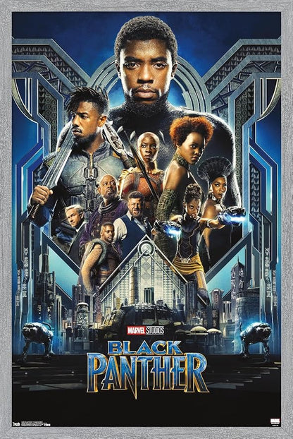 Marvel Black Panther - Group One Sheet Wall Poster, 34L" x 22.4W", Gray Framed Version