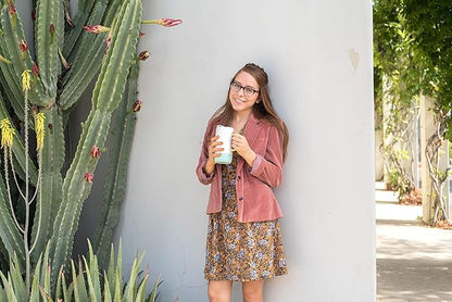 Ello Jane 18oz Ceramic Travel Mug with Handle, Splash-Resistant Slider Lid and Built-in Coaster, Perfect for Coffee and Tea, BPA Free, Dishwasher Safe, Holiday Gift Her Him, Yucca