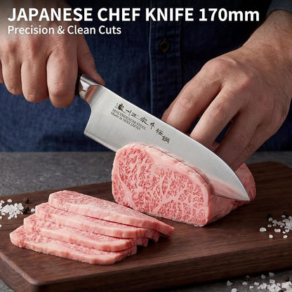 6.7 Inch Santoku Knife, Made in Japan, Ultra Sharp AUS-8 High Carbon Stainless Steel Japanese Chef Knife with Ergonomic Sakura Handle, Kitchen Knife Gifts for Women Men