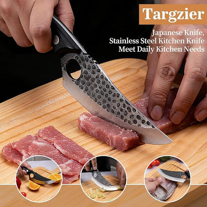 Chef Knife, Kitchen Knife for Boning,Cutting and Chopping,Stainless Steel Japanese Knife,Ergonomic Butcher Knife for Cutting Meat,Vegetables,Kitchen,Camping,Barbecue Meat Knives,Black