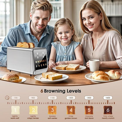 Touch Screen Toaster 2 Slice, Stainless Steel Smart Digital Toasters with Single Slot Toasting, Memory Function, 5 Bread Types & 6 Shade Settings,1.5" Wide Slot, 900W