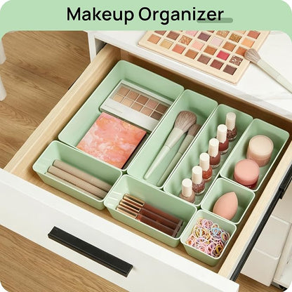 Vtopmart 25 PCS Plastic Drawer Organizers Set, 4-Size Versatile Bathroom and Vanity Drawer Organizer Trays, Storage Bins for Makeup, Bedroom, Kitchen Gadgets Utensils and Office