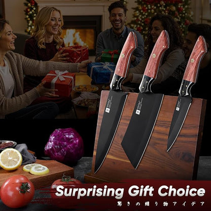TIVOLI Kitchen Knife Set 3pcs - Chef Knife Set with Full Tang Wooden Handle - Cleaver, Chef, Kitchen Utility Knives for Meat, Vegetables and Fruit - Cooking Gifts for Men and Women
