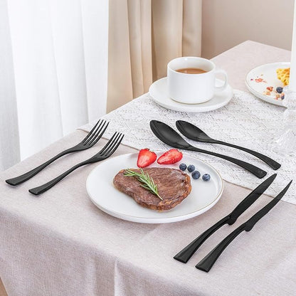 24 Pieces Black Silverware Set with Steak Knives Service for 4,Modern 18/10 Stainless Steel Flatware Cutlery Set,Utensil Set for Home Restaurant Hotel,Mirror Polished,Dishwasher Safe