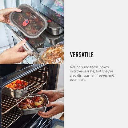 BLACK + BLUM Lunch Box - Meal Prep Containers Reusable for Picnic & Camping - Microwavable Stainless Steel Lunch & Dinner Food Storage Box with Leak Proof Lid - Dishwasher & Oven Safe - Small - 600ml