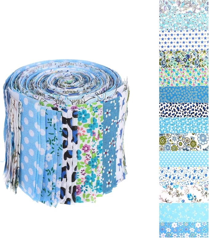 42Pcs Jelly Roll Fabric Strips Soft Cotton Quilting Fabric 2.5 x 20 Inch Pre-Cut Cotton Strips Bundles for Quilting Crafting and Sewing(Blue)