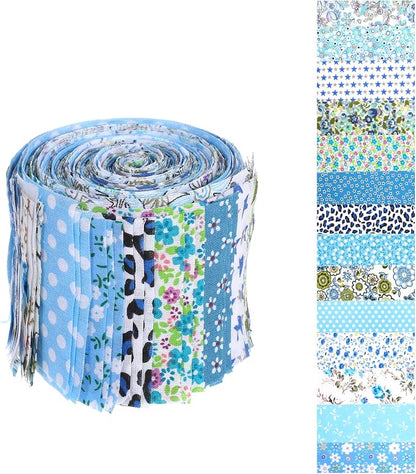 42Pcs Jelly Roll Fabric Strips Soft Cotton Quilting Fabric 2.5 x 20 Inch Pre-Cut Cotton Strips Bundles for Quilting Crafting and Sewing(Blue)