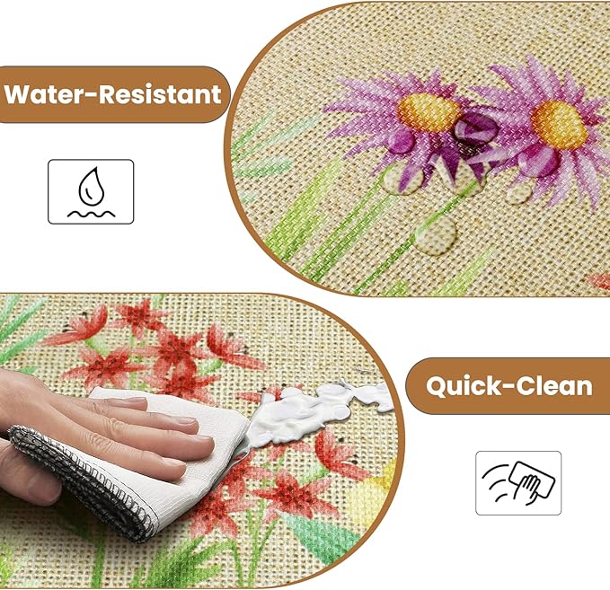 Kitchen Mats for Floor, 2-Piece Anti-Fatigue Waterproof Kitchen Rugs for Apartment Decor, Easy-Clean Standing Mat with Non-Slip Back for Home, Office, Laundry (17.3"×59" +17.3"×30")
