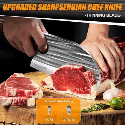 MDHAND Butcher Knife Set, Hand Forged Serbian Chef Knife Set with Roll Bag, Heavy Duty Meat Cleaver Knives, Boning Knife, Meat Cutting Knife for Home Kitchen & Camping BBQ, Gifts for Men Women